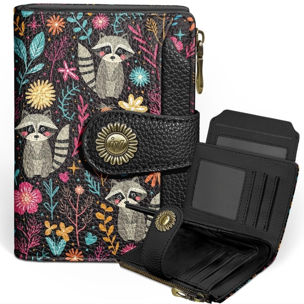 Floral Raccoon Wallet with Black Accents